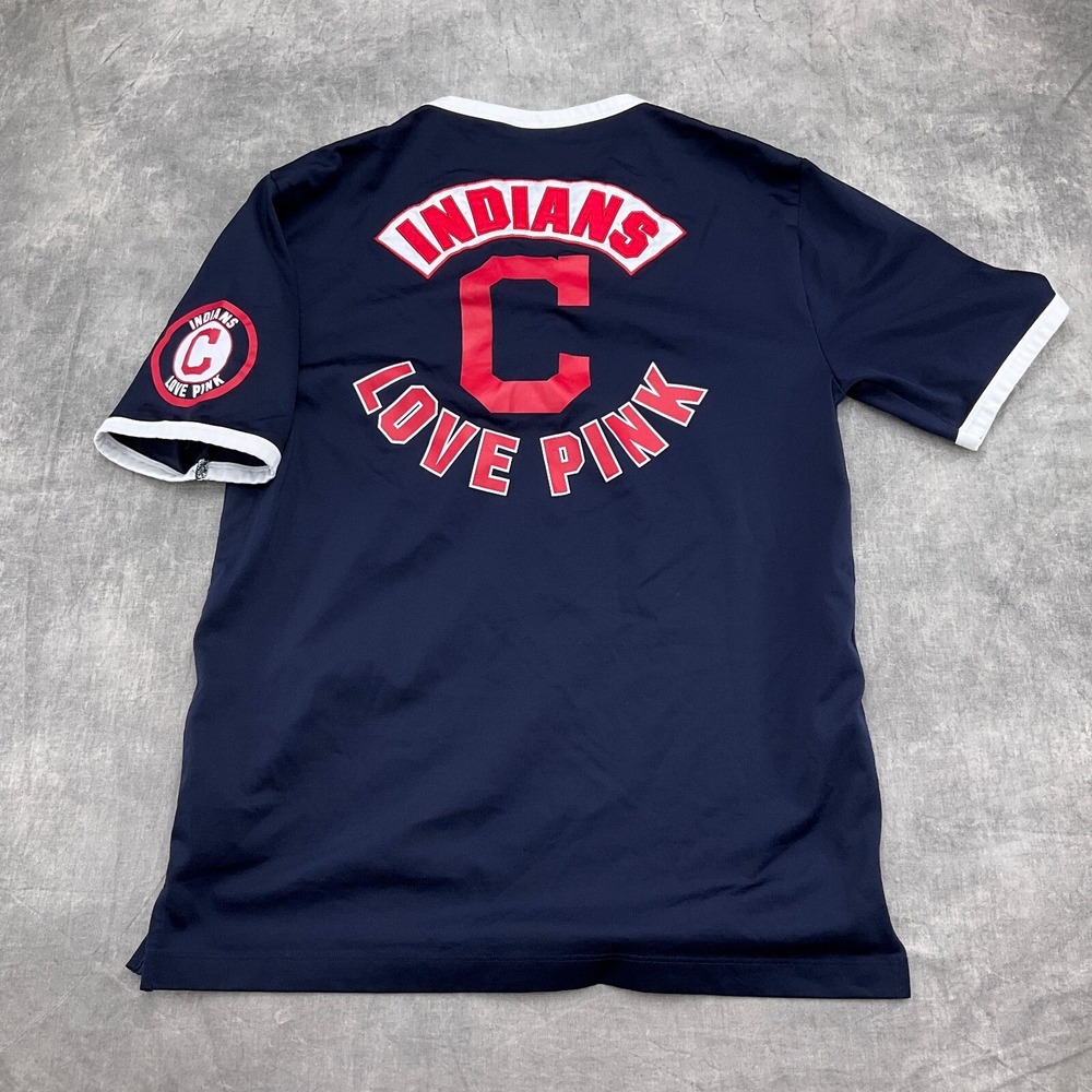 PINK Victoria's Secret MLB Jersey Women XS Navy Excellent Indians Lace-Up Tee